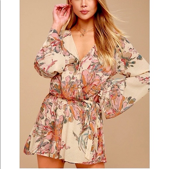 PPLA Carmen Cream Floral Print Bell Sleeve Romper - Picture 1 of 6